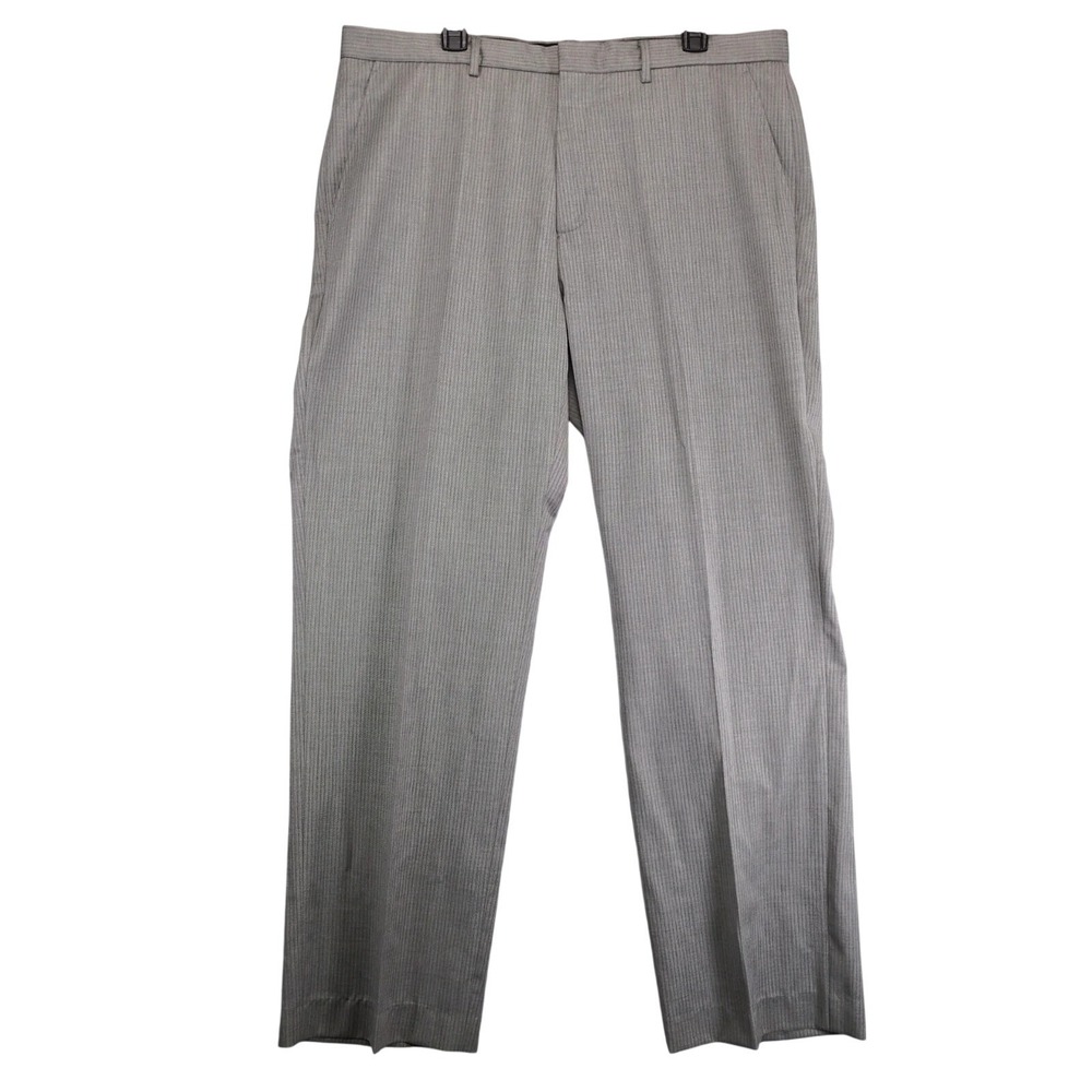 Calvin Klein Gray Wool Dress Pants Mens 38x32 Subtle Pinstripe Flat Front Formal
